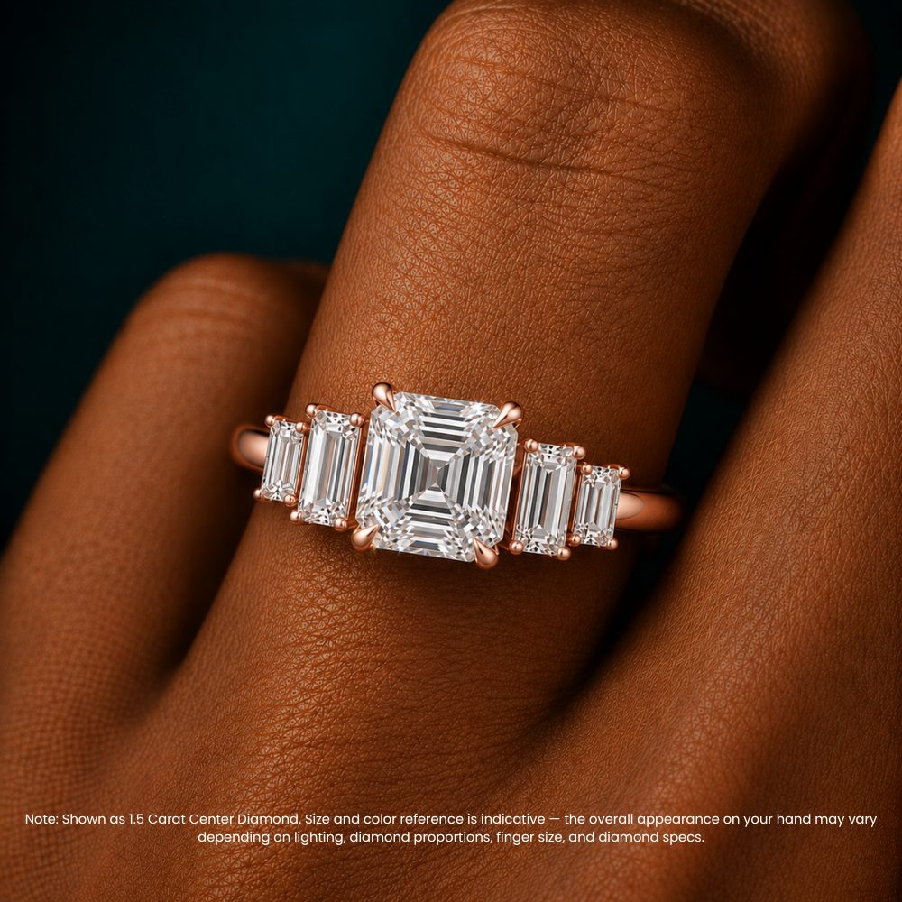 June North-South Baguette Accents (0.7 ctw) Asscher Lab Grown Diamond Engagement Ring in 18K Gold