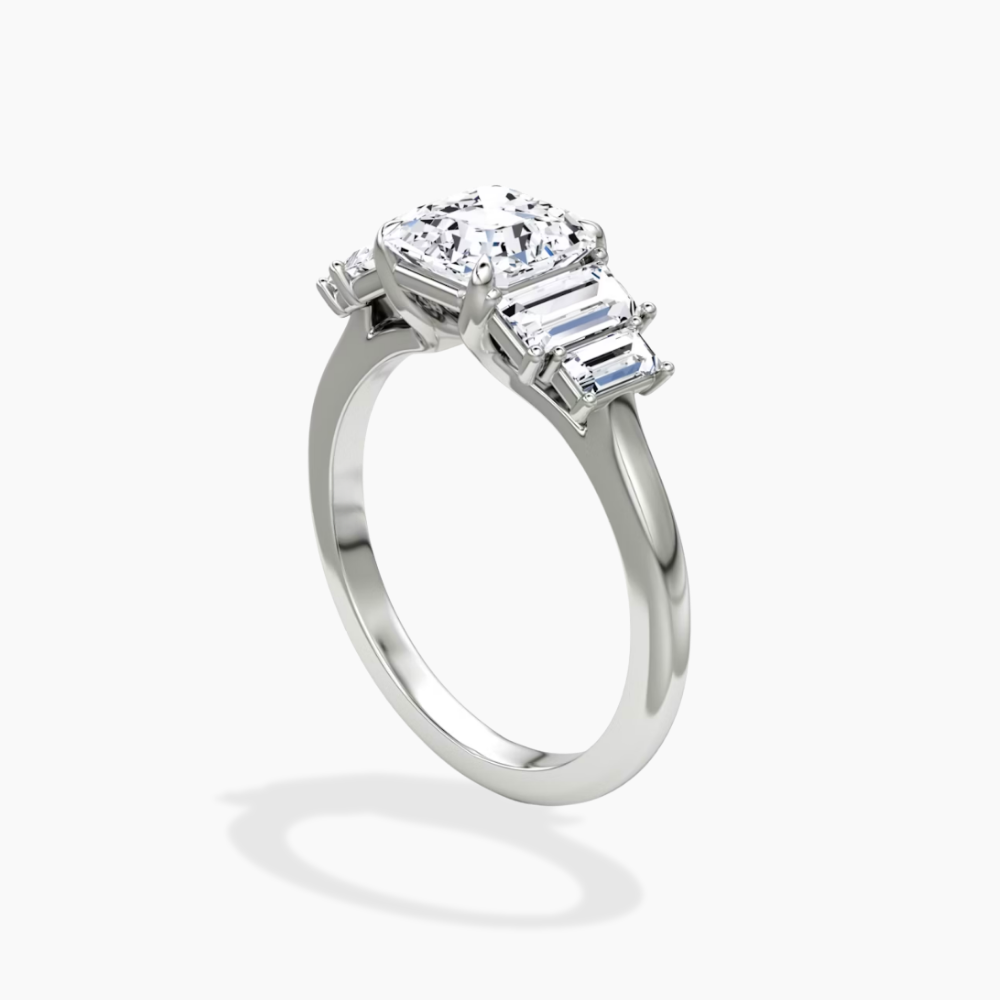 June North-South Baguette Accents (0.7 ctw) Asscher Lab Grown Diamond Engagement Ring in 18K Gold