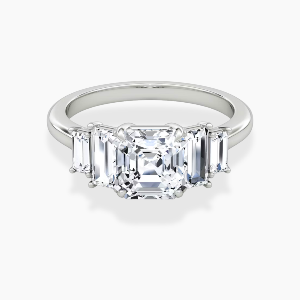 June North-South Baguette Accents (0.7 ctw) Asscher Lab Grown Diamond Engagement Ring in 18K Gold