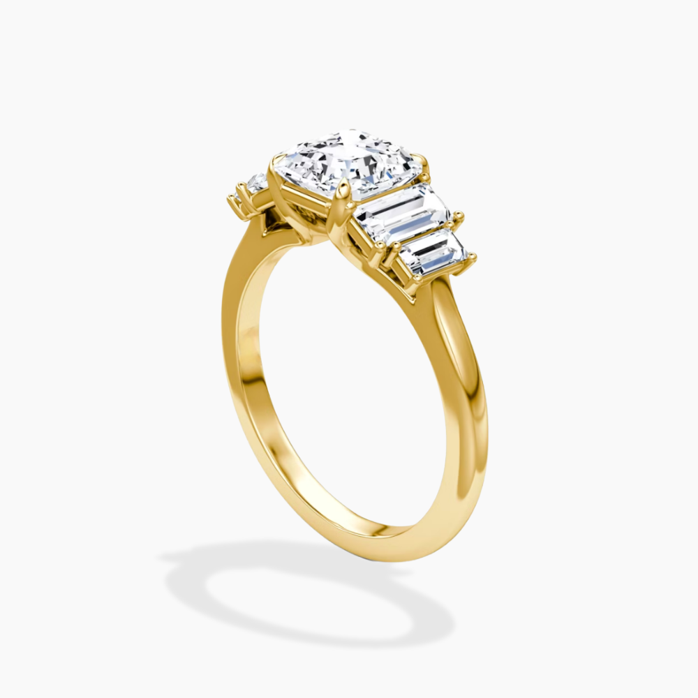 June North-South Baguette Accents (0.7 ctw) Asscher Lab Grown Diamond Engagement Ring in 18K Gold