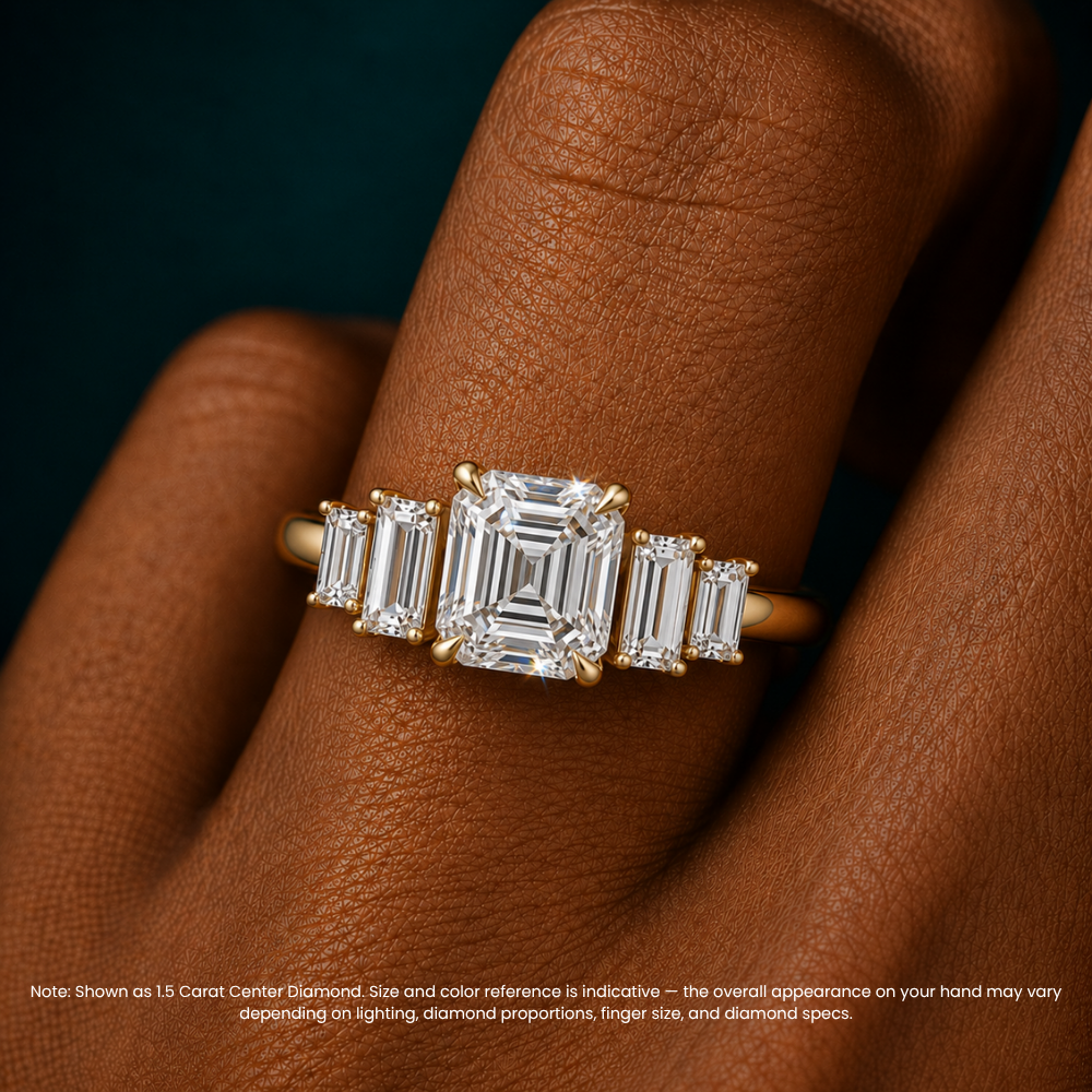 June North-South Baguette Accents (0.7 ctw) Asscher Lab Grown Diamond Engagement Ring in 18K Gold