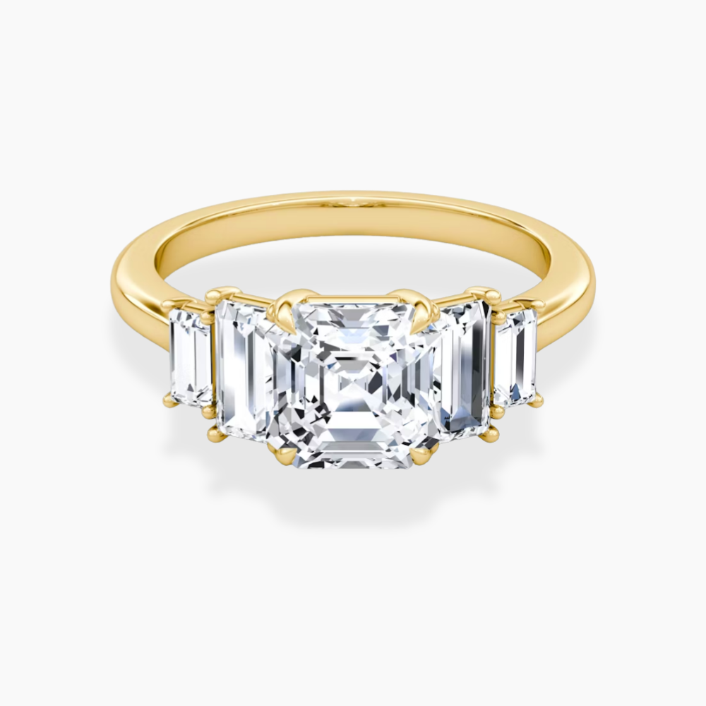June North-South Baguette Accents (0.7 ctw) Asscher Lab Grown Diamond Engagement Ring in 18K Gold