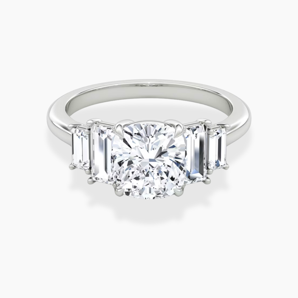 June North-South Baguette Accents (0.7 ctw) Cushion Lab Grown Diamond Engagement Ring in 18K Gold