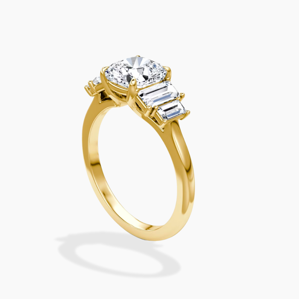 June North-South Baguette Accents (0.7 ctw) Cushion Lab Grown Diamond Engagement Ring in 18K Gold