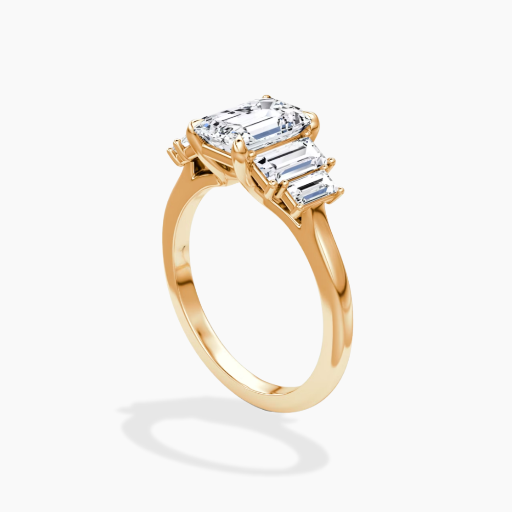 June North-South Baguette Accents (0.7 ctw) Emerald Lab Grown Diamond Engagement Ring in 18K Gold