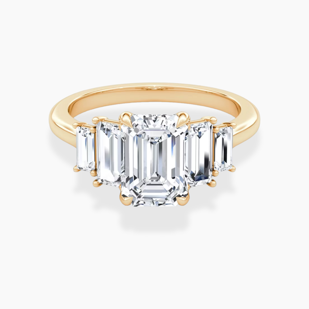 June North-South Baguette Accents (0.7 ctw) Emerald Lab Grown Diamond Engagement Ring in 18K Gold