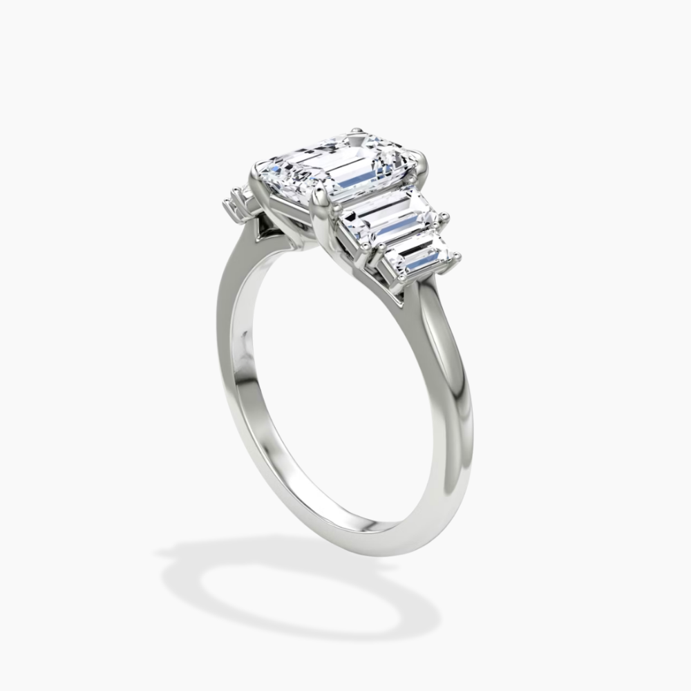 June North-South Baguette Accents (0.7 ctw) Emerald Lab Grown Diamond Engagement Ring in 18K Gold