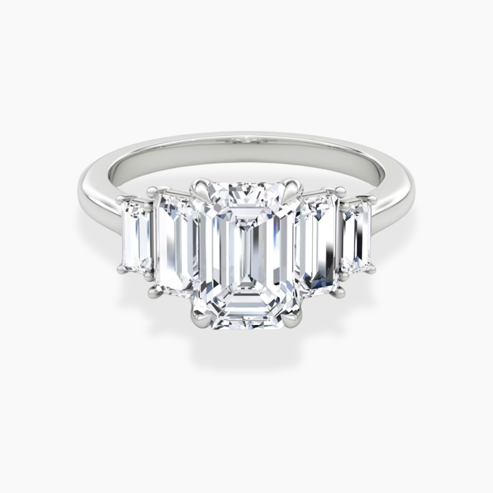 June North-South Baguette Accents (0.7 ctw) Emerald Lab Grown Diamond Engagement Ring in 18K Gold
