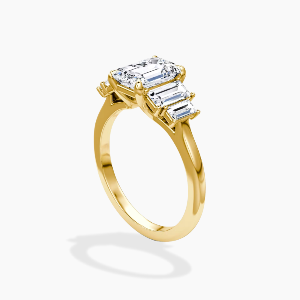 June North-South Baguette Accents (0.7 ctw) Emerald Lab Grown Diamond Engagement Ring in 18K Gold
