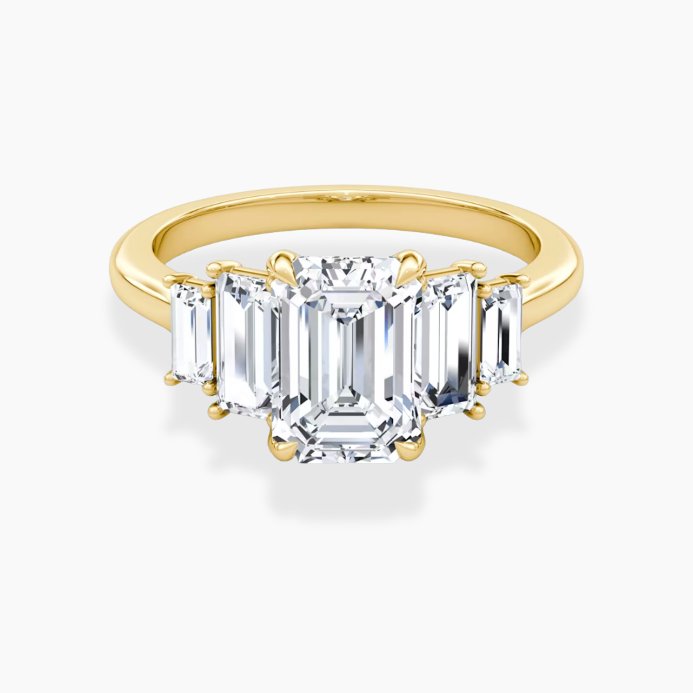 June North-South Baguette Accents (0.7 ctw) Emerald Lab Grown Diamond Engagement Ring in 18K Gold