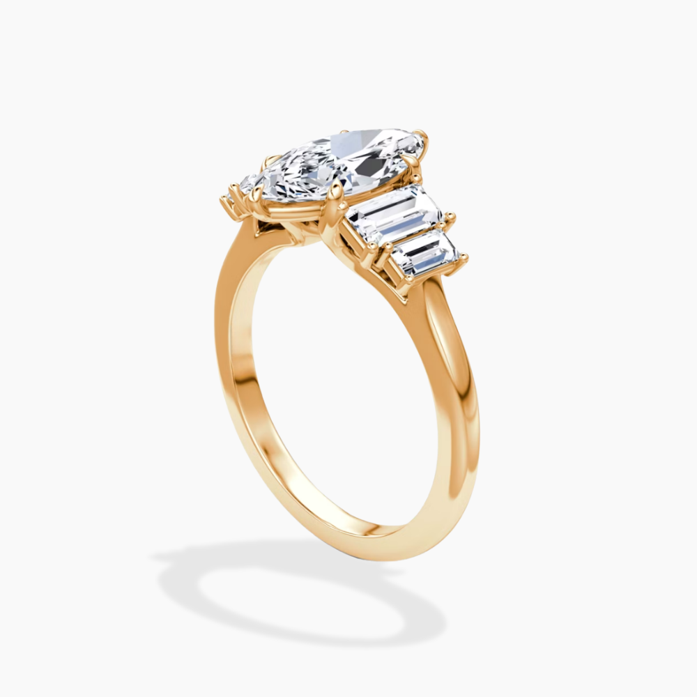 June North-South Baguette Accents (0.7 ctw) Marquise Lab Grown Diamond Engagement Ring in 18K Gold