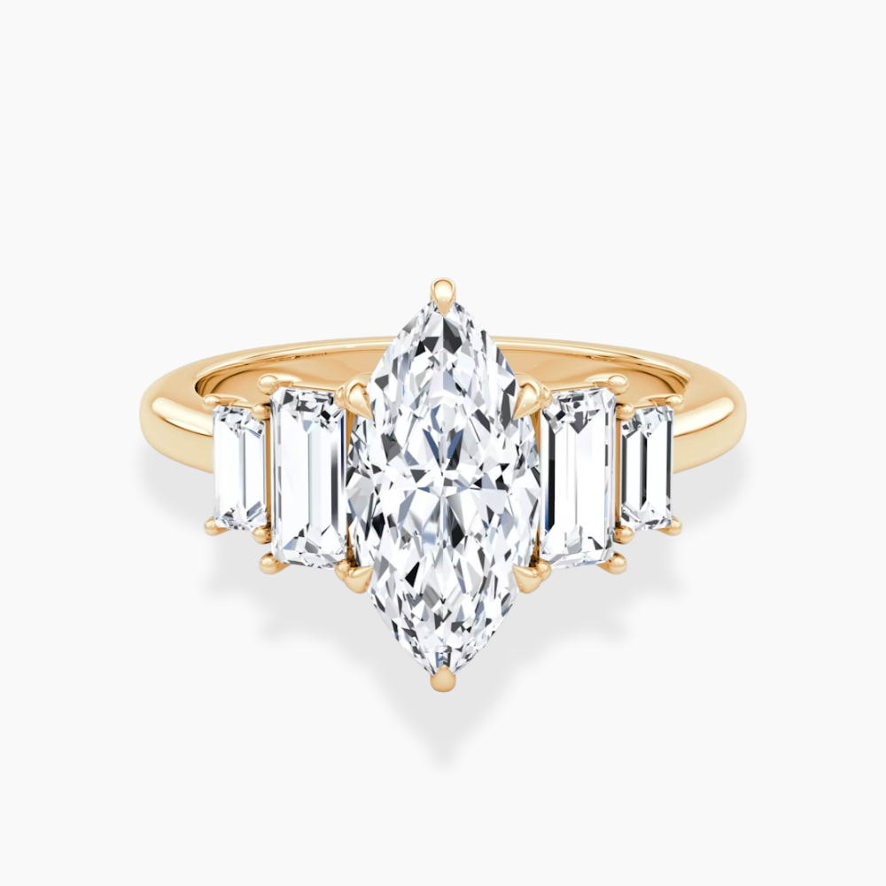 June North-South Baguette Accents (0.7 ctw) Marquise Lab Grown Diamond Engagement Ring in 18K Gold