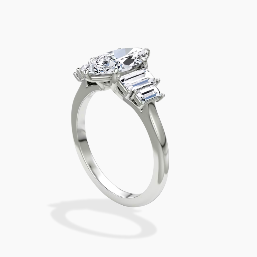 June North-South Baguette Accents (0.7 ctw) Marquise Lab Grown Diamond Engagement Ring in 18K Gold