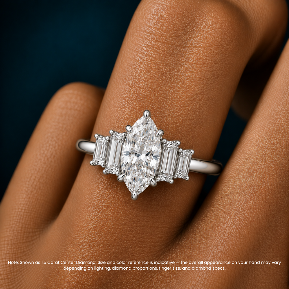 June North-South Baguette Accents (0.7 ctw) Marquise Lab Grown Diamond Engagement Ring in 18K Gold