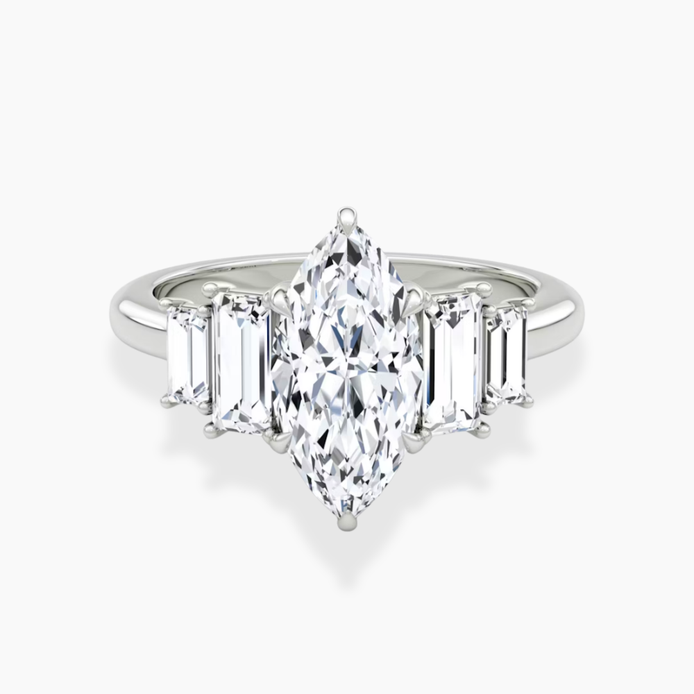 June North-South Baguette Accents (0.7 ctw) Marquise Lab Grown Diamond Engagement Ring in 18K Gold