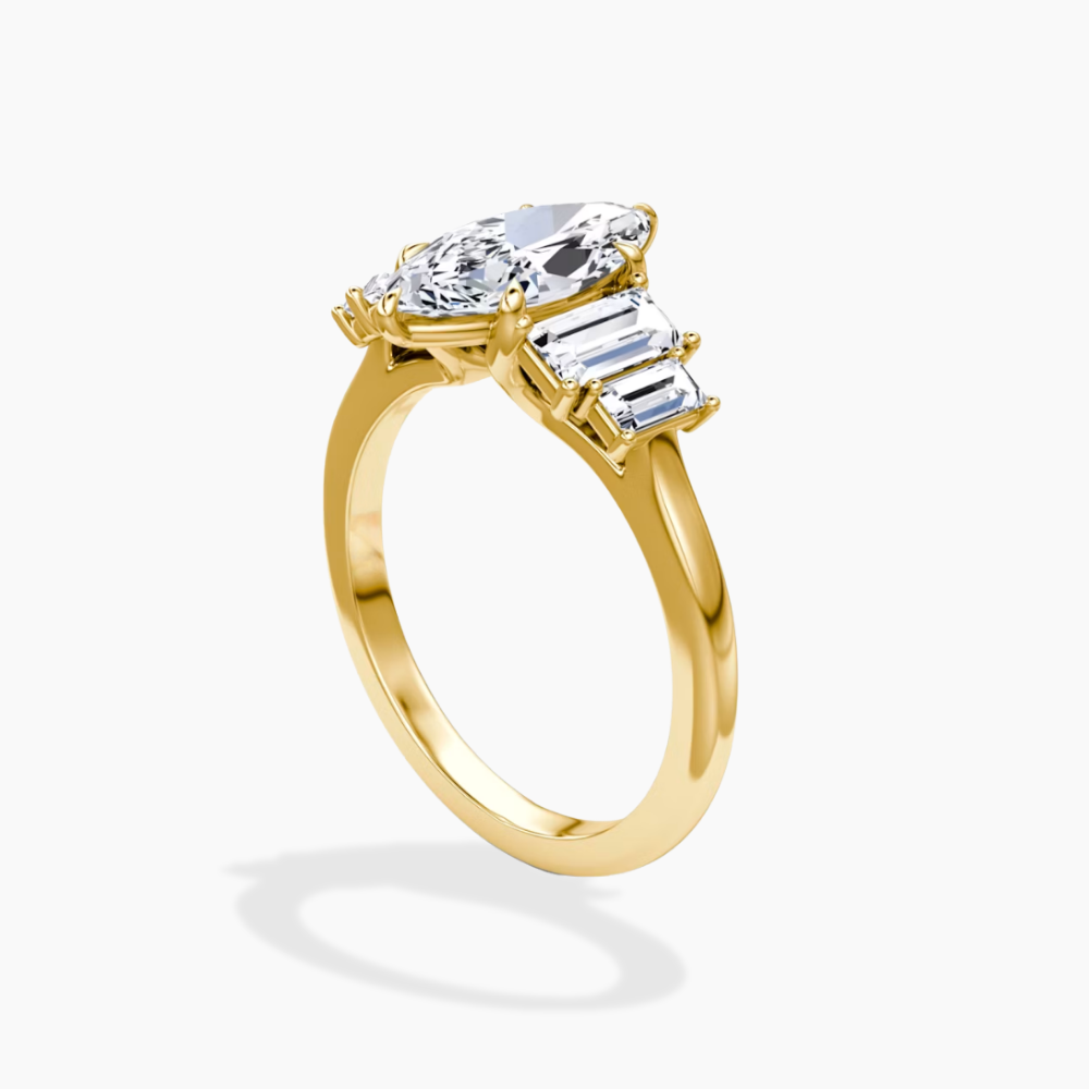 June North-South Baguette Accents (0.7 ctw) Marquise Lab Grown Diamond Engagement Ring in 18K Gold