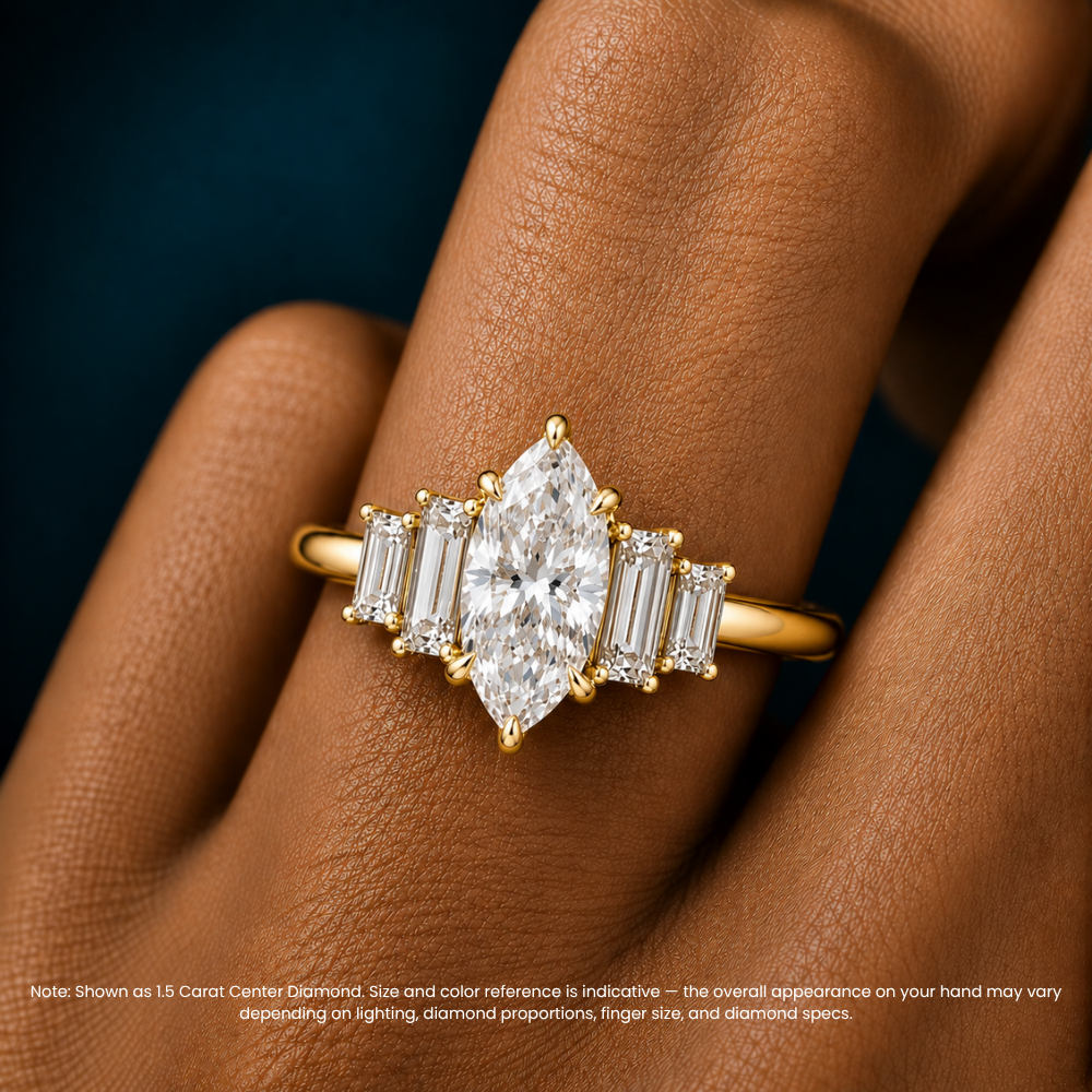 June North-South Baguette Accents (0.7 ctw) Marquise Lab Grown Diamond Engagement Ring in 18K Gold