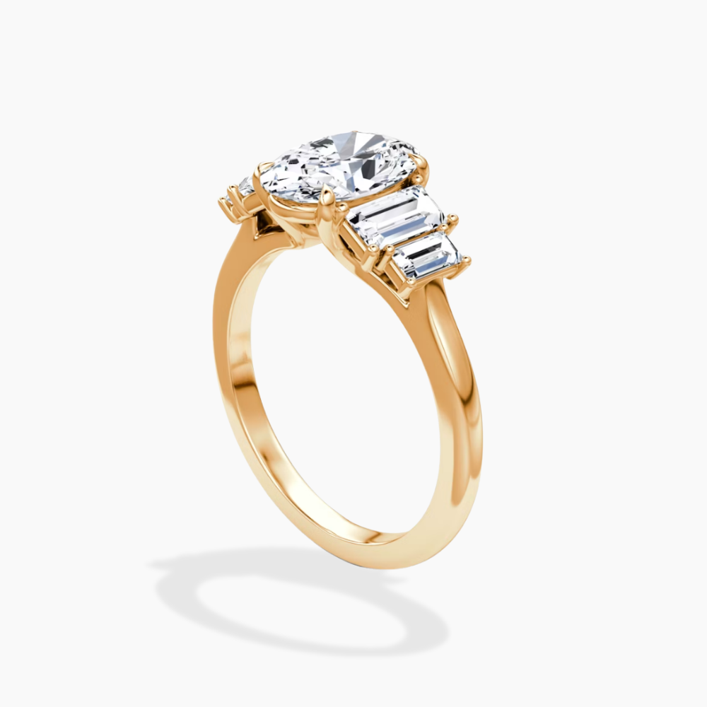 June North-South Baguette Accents (0.7 ctw) Oval Lab Grown Diamond Engagement Ring in 18K Gold