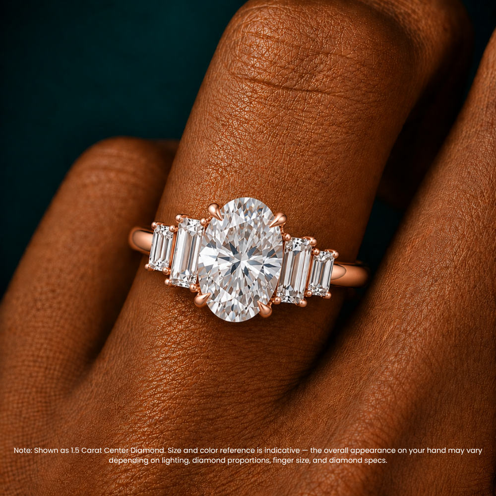 June North-South Baguette Accents (0.7 ctw) Oval Lab Grown Diamond Engagement Ring in 18K Gold