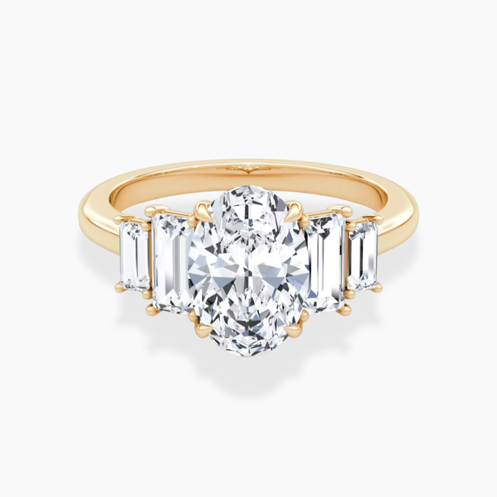 June North-South Baguette Accents (0.7 ctw) Oval Lab Grown Diamond Engagement Ring in 18K Gold