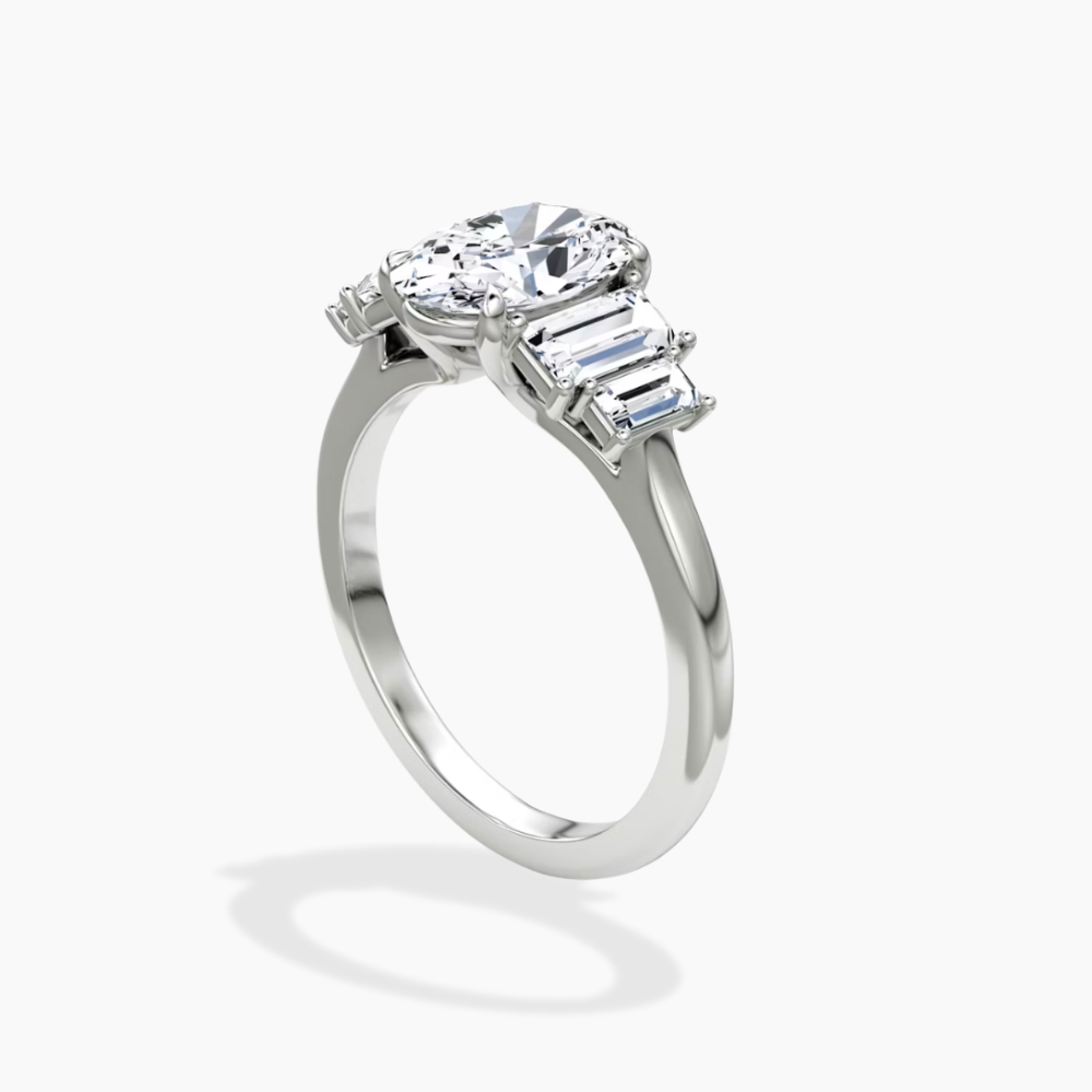 June North-South Baguette Accents (0.7 ctw) Oval Lab Grown Diamond Engagement Ring in 18K Gold