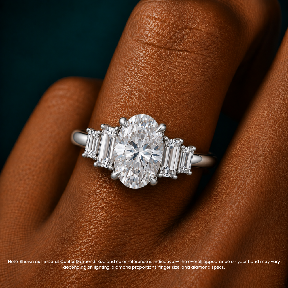 June North-South Baguette Accents (0.7 ctw) Oval Lab Grown Diamond Engagement Ring in 18K Gold