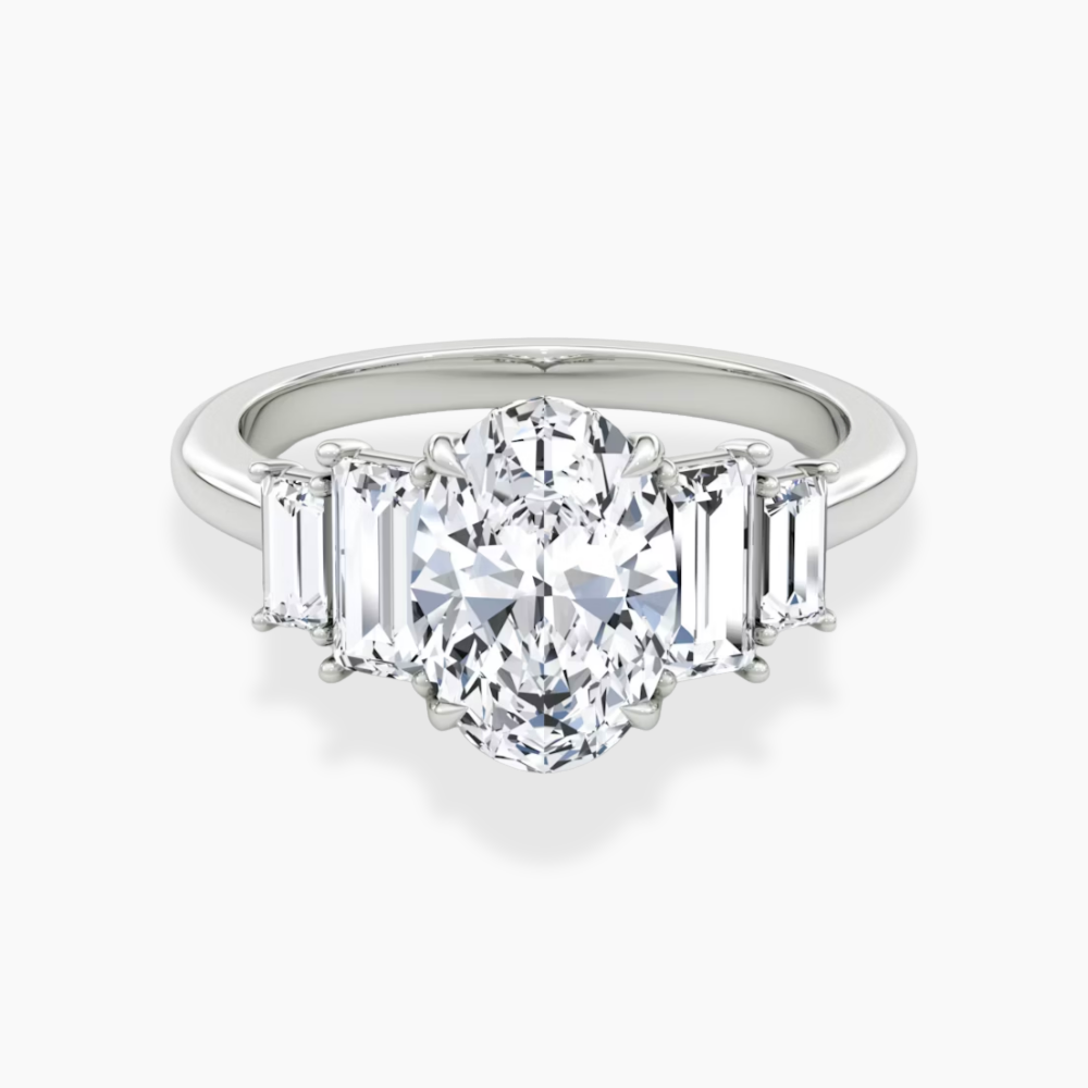June North-South Baguette Accents (0.7 ctw) Oval Lab Grown Diamond Engagement Ring in 18K Gold