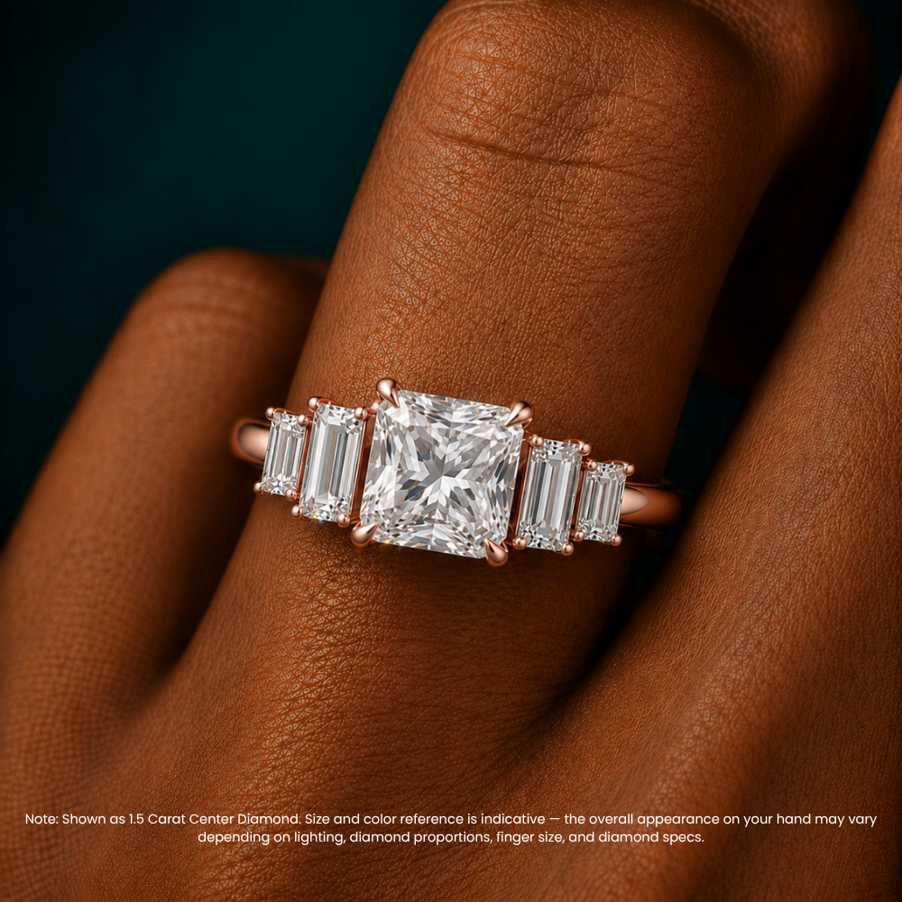 June North-South Baguette Accents (0.7 ctw) Princess Lab Grown Diamond Engagement Ring in 18K Gold