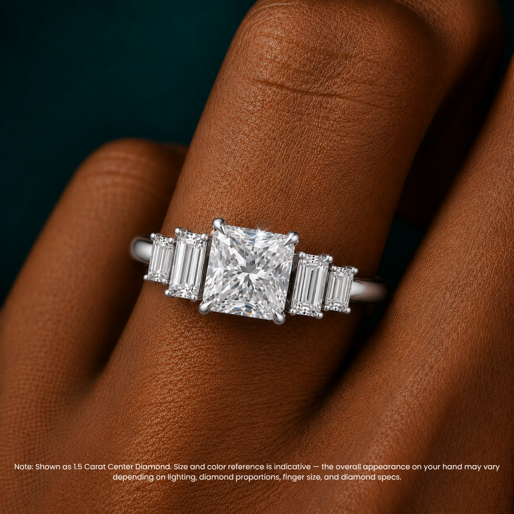 June North-South Baguette Accents (0.7 ctw) Princess Lab Grown Diamond Engagement Ring in 18K Gold