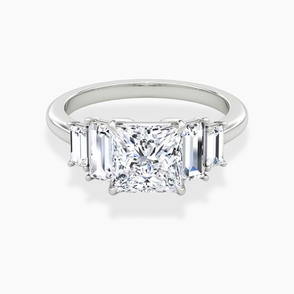 June North-South Baguette Accents (0.7 ctw) Princess Lab Grown Diamond Engagement Ring in 18K Gold