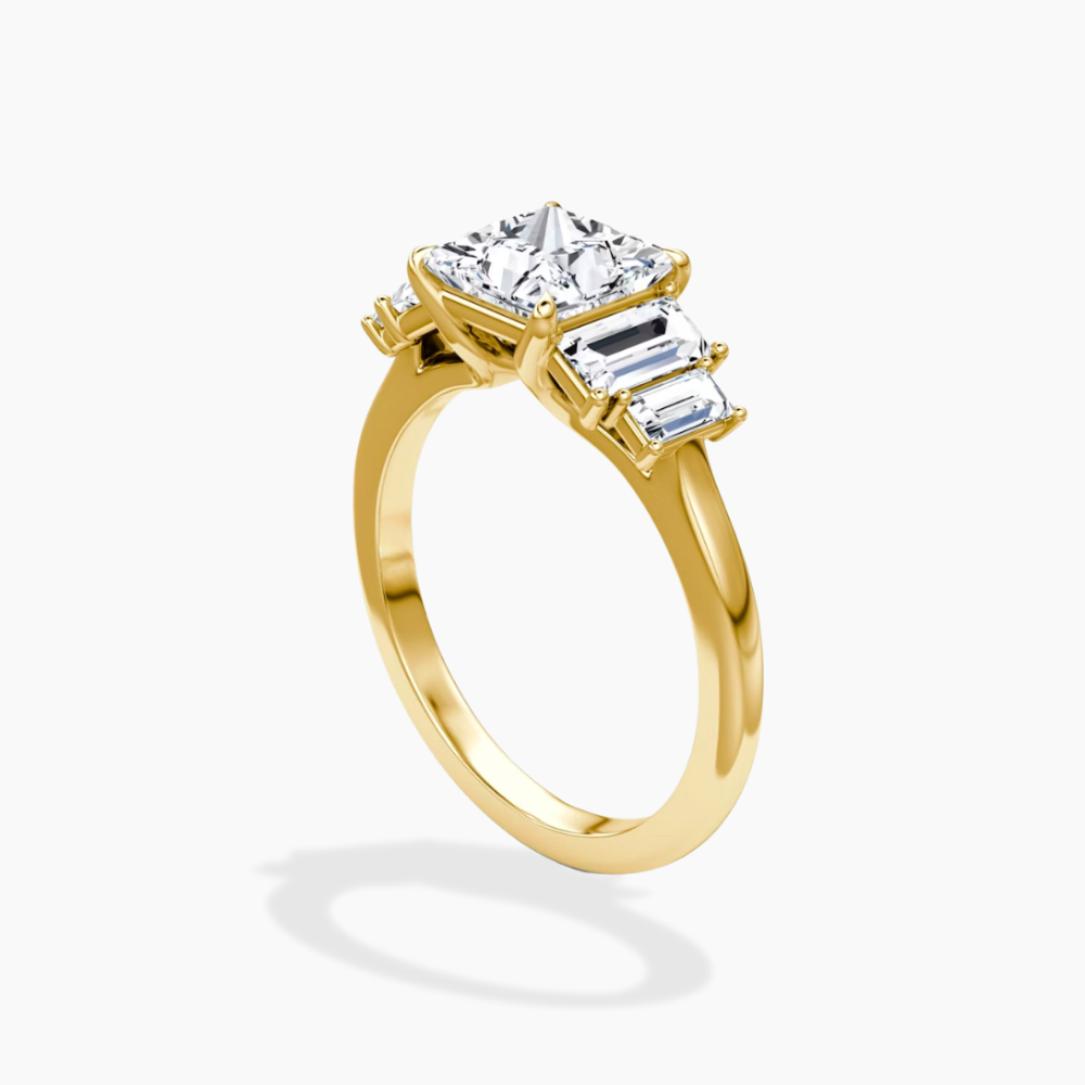 June North-South Baguette Accents (0.7 ctw) Princess Lab Grown Diamond Engagement Ring in 18K Gold