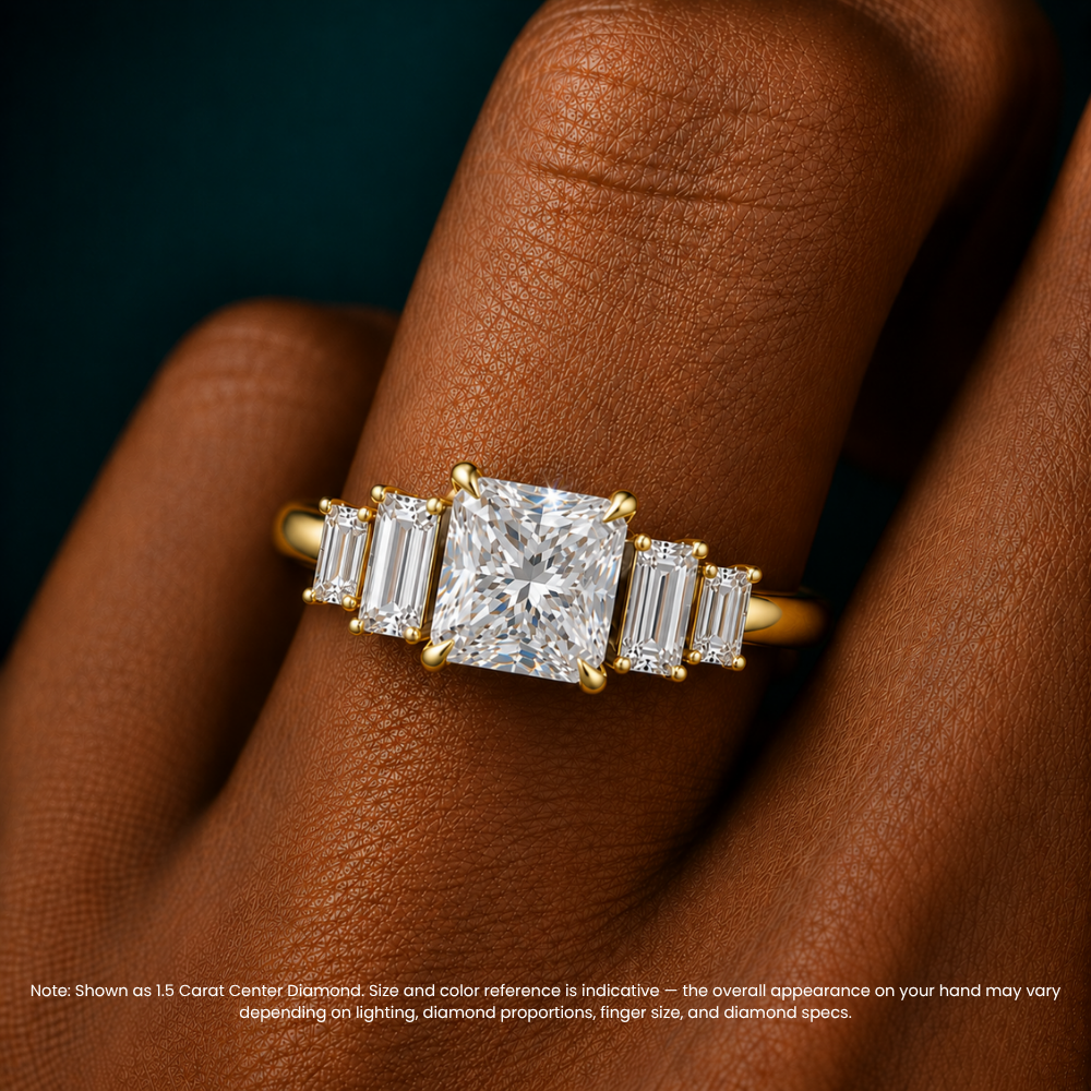 June North-South Baguette Accents (0.7 ctw) Princess Lab Grown Diamond Engagement Ring in 18K Gold