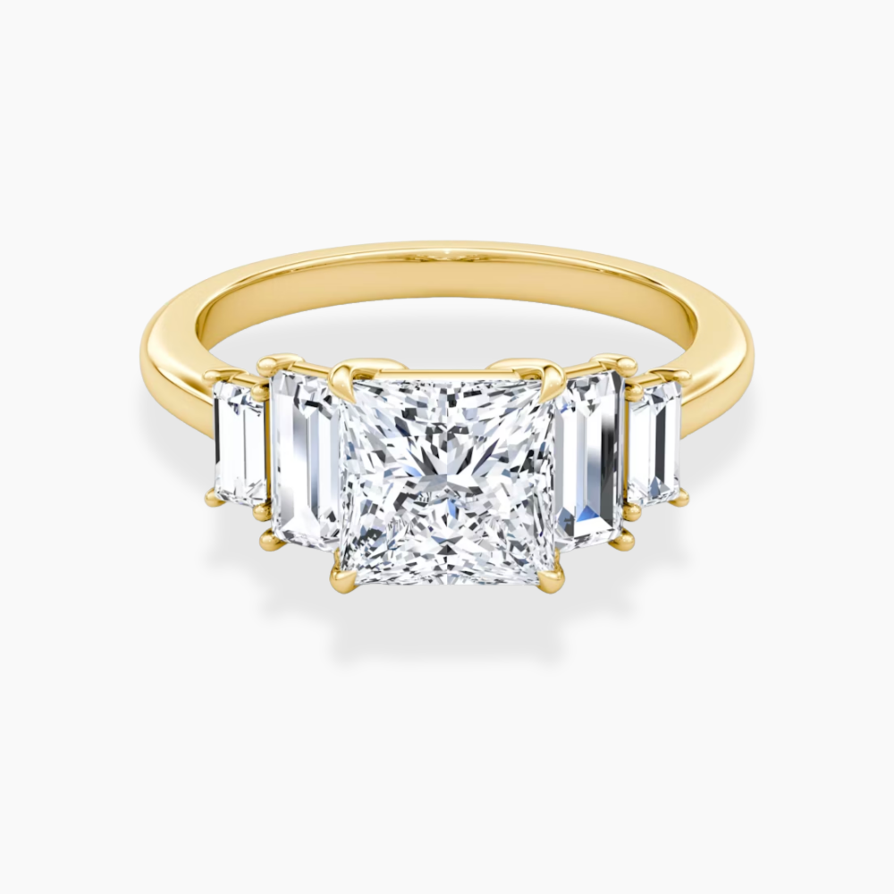 June North-South Baguette Accents (0.7 ctw) Princess Lab Grown Diamond Engagement Ring in 18K Gold