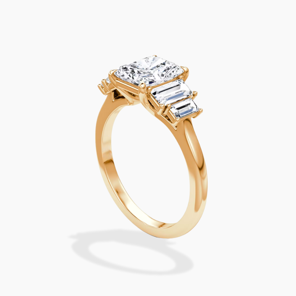 June North-South Baguette Accents (0.7 ctw) Radiant Lab Grown Diamond Engagement Ring in 18K Gold
