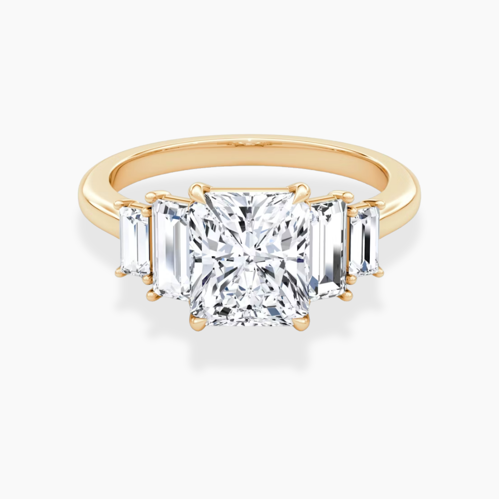 June North-South Baguette Accents (0.7 ctw) Radiant Lab Grown Diamond Engagement Ring in 18K Gold