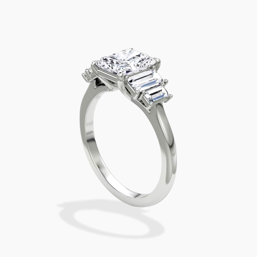 June North-South Baguette Accents (0.7 ctw) Radiant Lab Grown Diamond Engagement Ring in 18K Gold