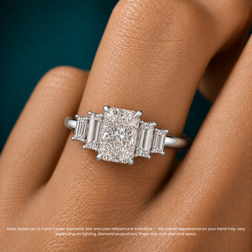 June North-South Baguette Accents (0.7 ctw) Radiant Lab Grown Diamond Engagement Ring in 18K Gold