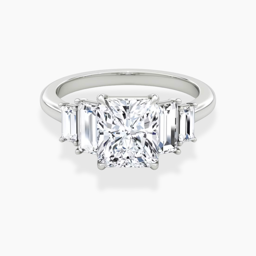 June North-South Baguette Accents (0.7 ctw) Radiant Lab Grown Diamond Engagement Ring in 18K Gold
