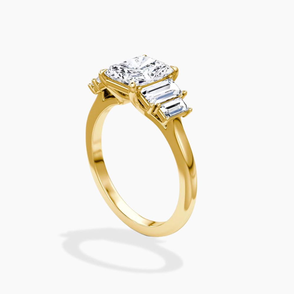 June North-South Baguette Accents (0.7 ctw) Radiant Lab Grown Diamond Engagement Ring in 18K Gold