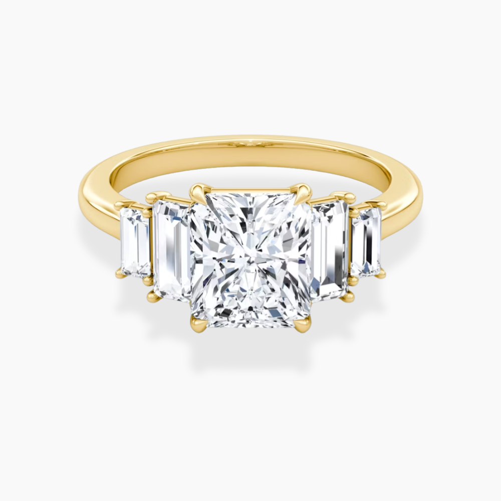 June North-South Baguette Accents (0.7 ctw) Radiant Lab Grown Diamond Engagement Ring in 18K Gold