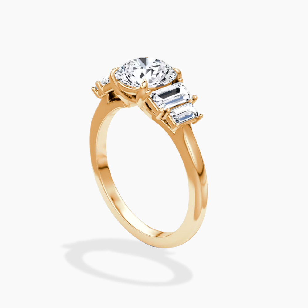 June North-South Baguette Accents (0.7 ctw) Round Lab Grown Diamond Engagement Ring in 18K Gold