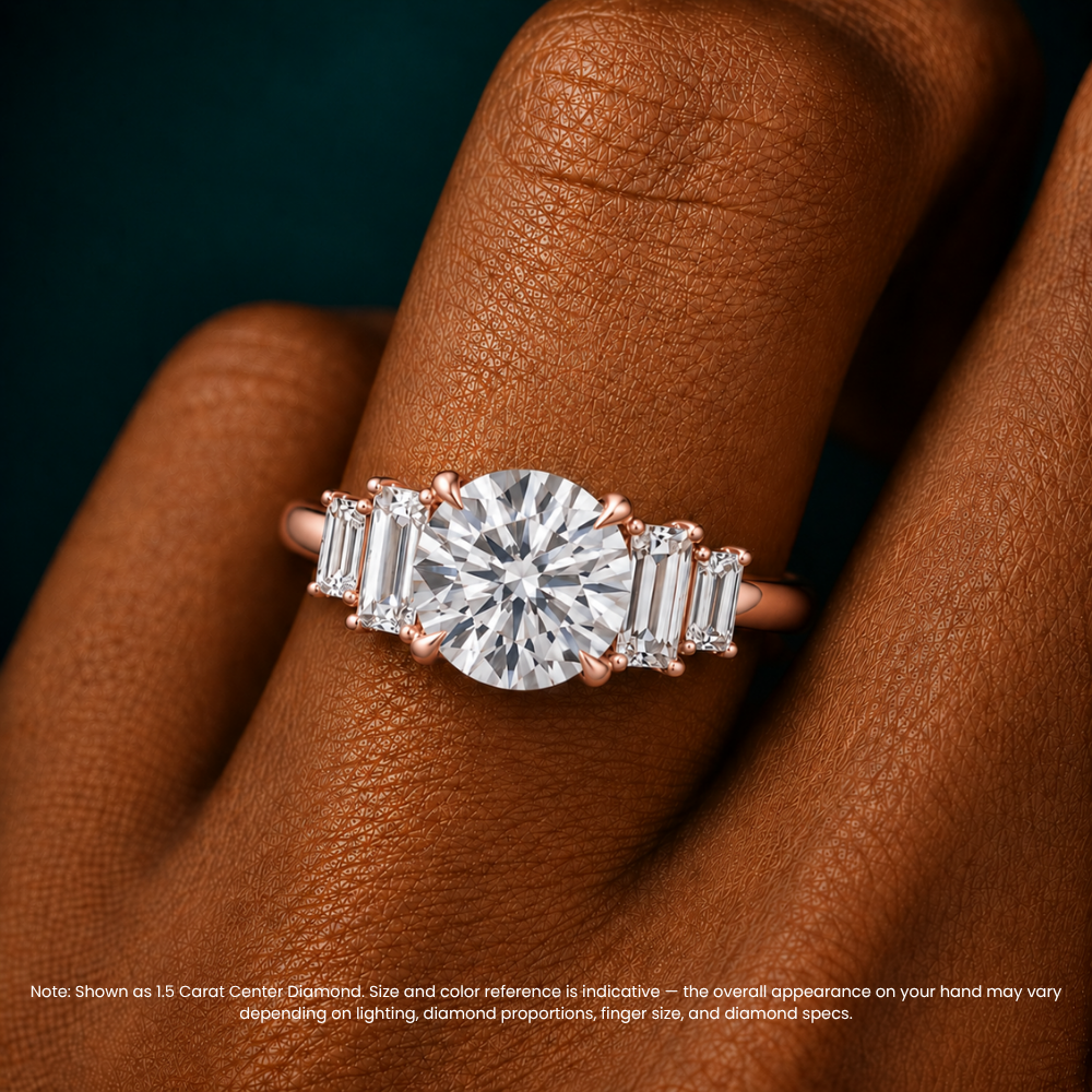 June North-South Baguette Accents (0.7 ctw) Round Lab Grown Diamond Engagement Ring in 18K Gold