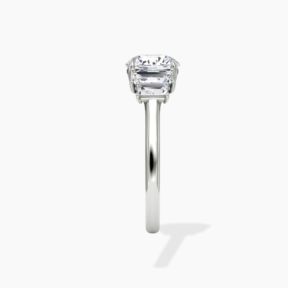 June North-South Baguette Accents (0.7 ctw) Round Lab Grown Diamond Engagement Ring in 18K Gold