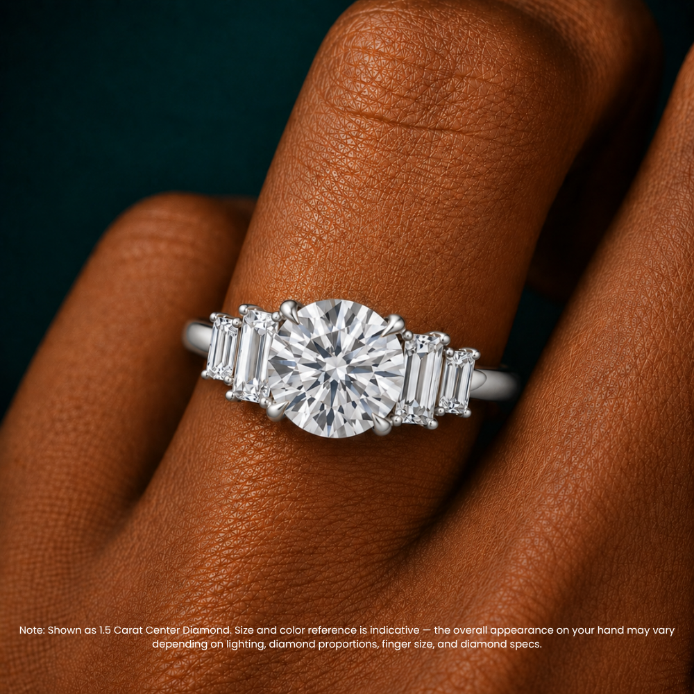 June North-South Baguette Accents (0.7 ctw) Round Lab Grown Diamond Engagement Ring in 18K Gold