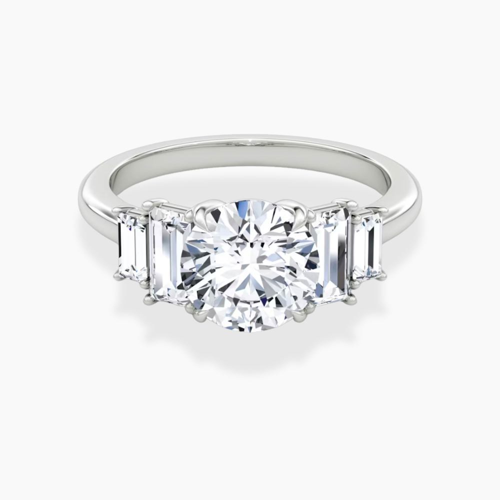 June North-South Baguette Accents (0.7 ctw) Round Lab Grown Diamond Engagement Ring in 18K Gold