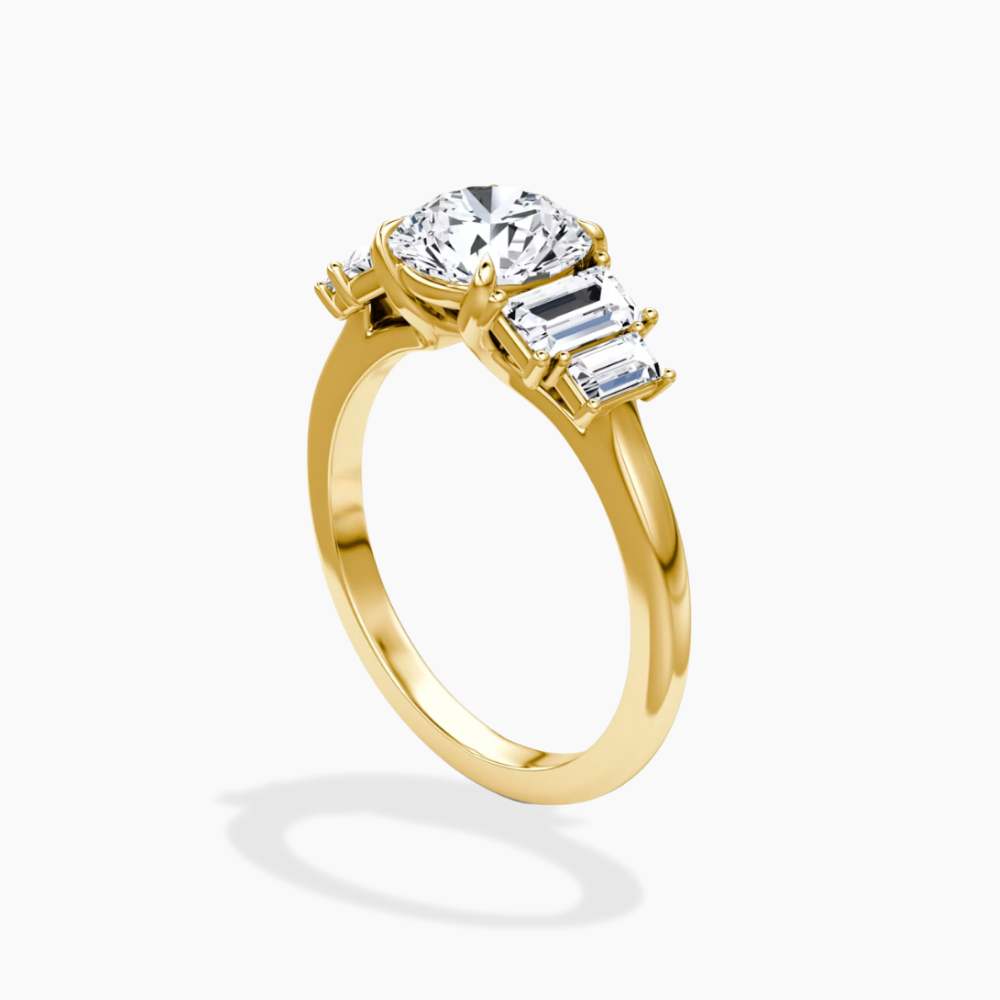 June North-South Baguette Accents (0.7 ctw) Round Lab Grown Diamond Engagement Ring in 18K Gold