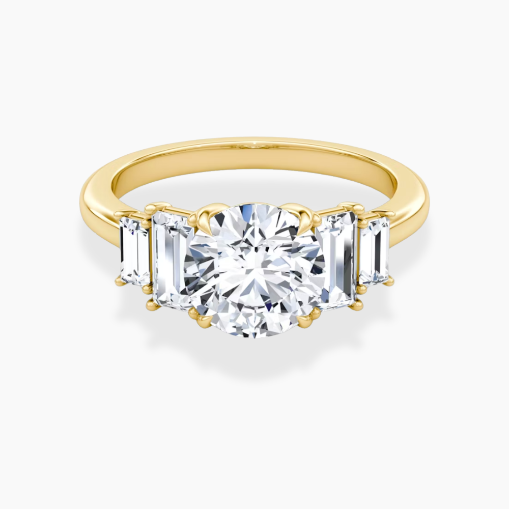 June North-South Baguette Accents (0.7 ctw) Round Lab Grown Diamond Engagement Ring in 18K Gold