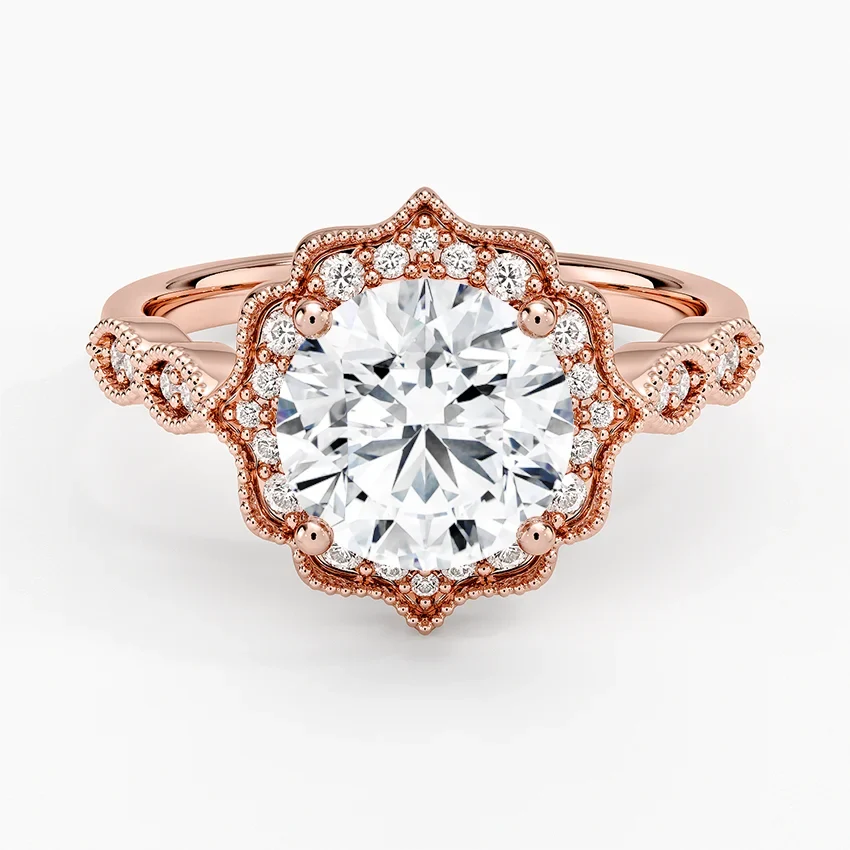Ketlen Vintage Accents (Round Side Stones) Lab Diamond Ring in 18K Gold - Round