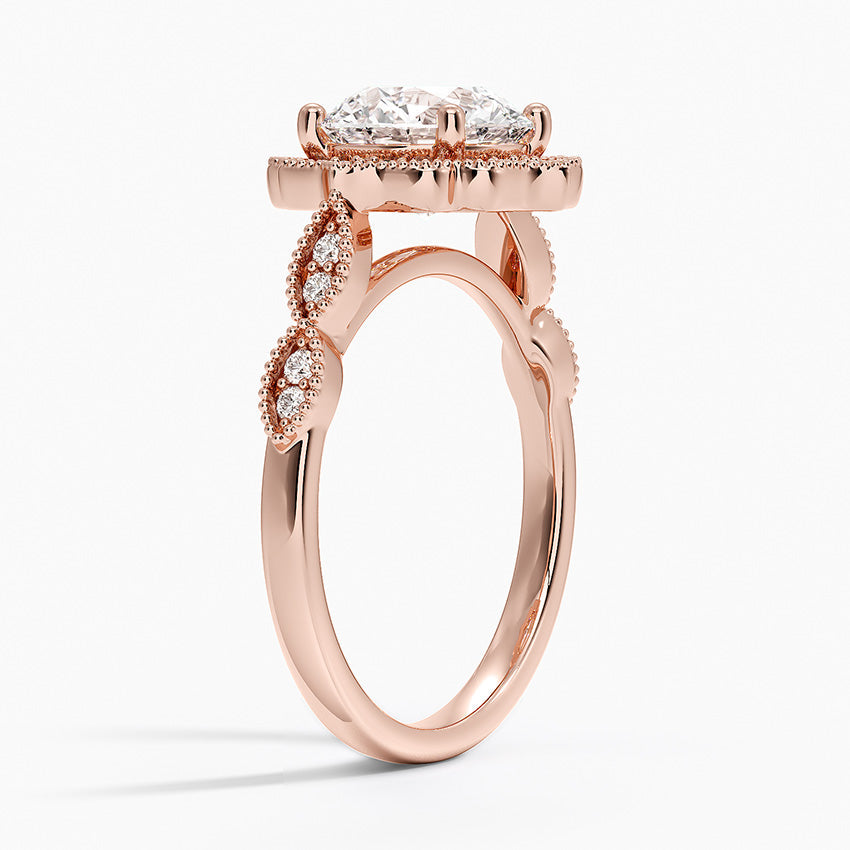 Ketlen Vintage Accents (Round Side Stones) Lab Diamond Ring in 18K Gold - Round