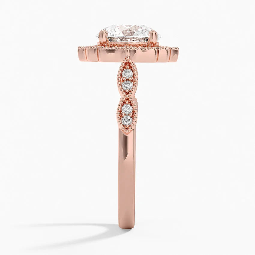 Ketlen Vintage Accents (Round Side Stones) Lab Diamond Ring in 18K Gold - Round